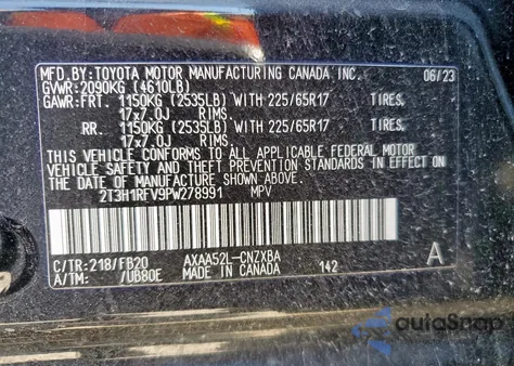 2023 Toyota Rav4 Le z USA, uszkodzony, nr VIN 2T3H1RFV9PW278991